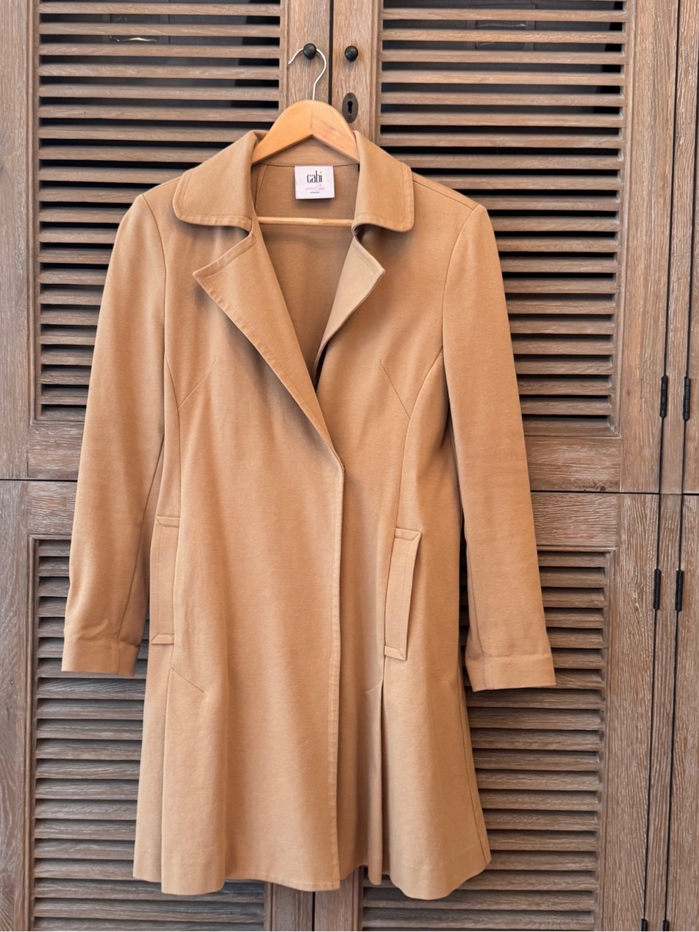 CAbi Camel Single-Button Tailored Ponte Trench Coat